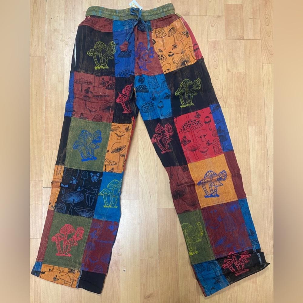 Patchwork Mushroom Boho Hippie Unisex Small/Medium Festival Pants